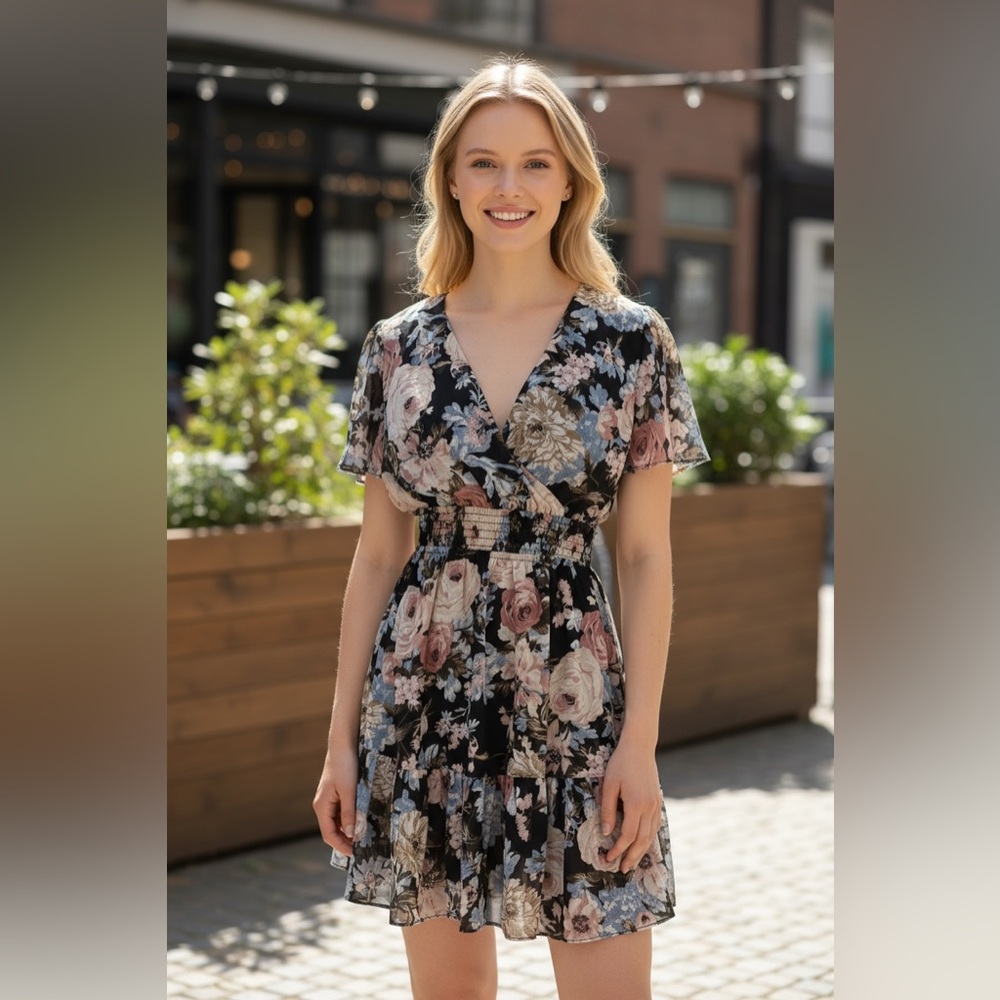 #364 Floral Ruffled Tiered Mini Sundress